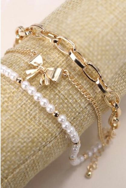 Pearly Bow Bracelet Set