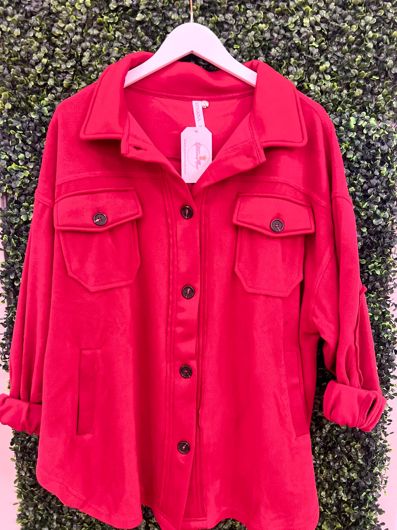 Cozy Shacket Plus Size - Red