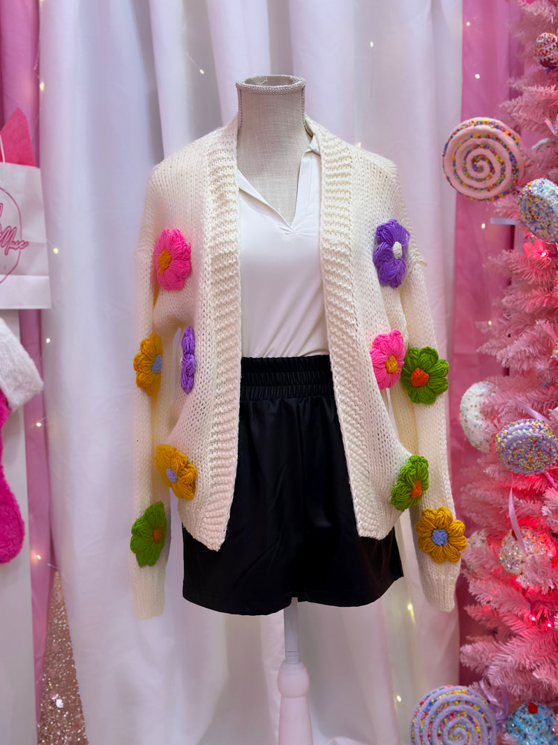Lily 3D Flower Cropped Cardigan