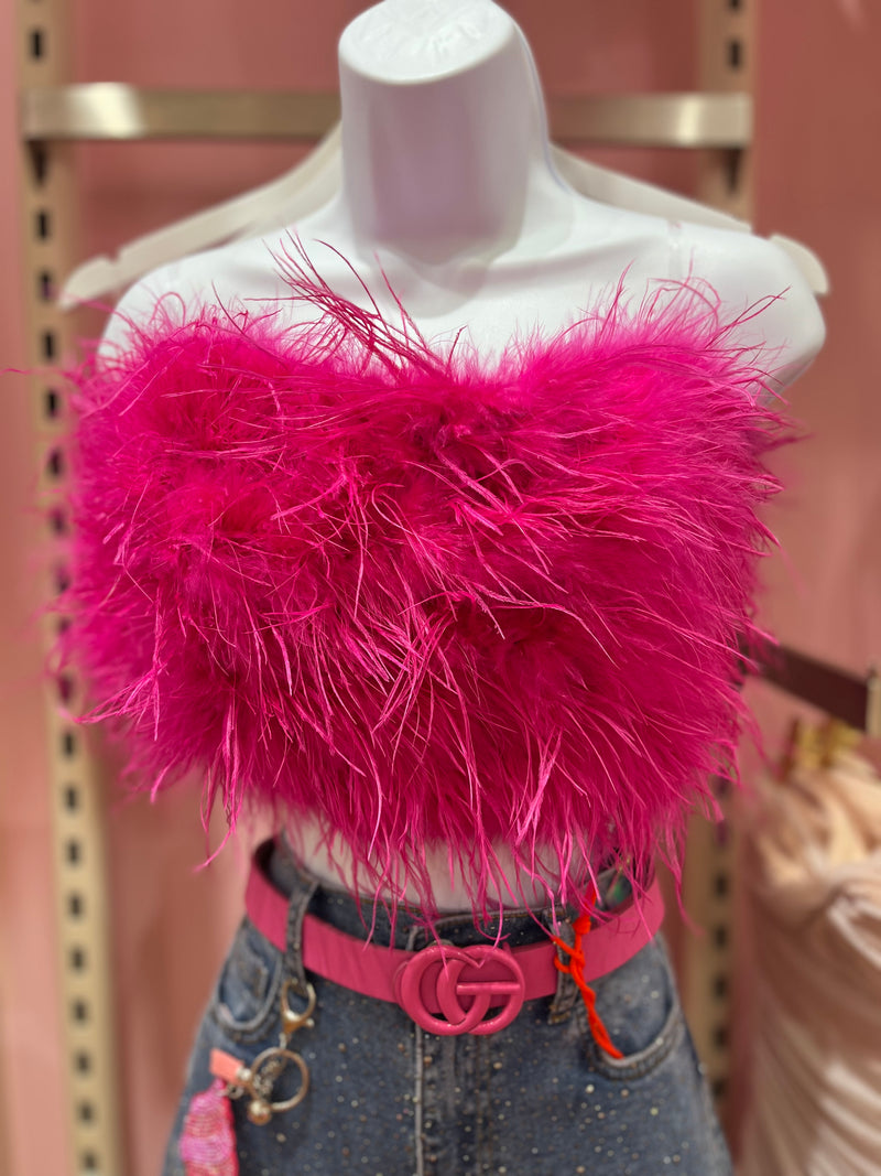 Barbie Girl Feather Top - Fuchsia