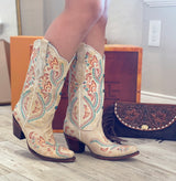 CORRAL WOMEN'S TURQUOISE EMBROIDERY WITH STUDS WESTERN BOOTS - SNIP TOE