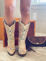 CORRAL WOMEN'S TURQUOISE EMBROIDERY WITH STUDS WESTERN BOOTS - SNIP TOE