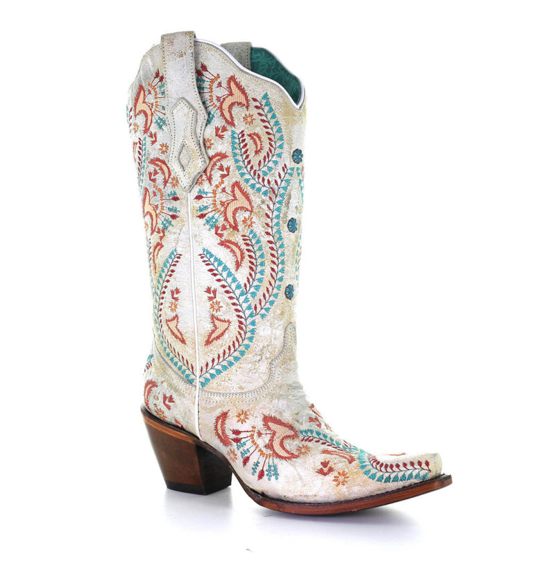 CORRAL WOMEN'S TURQUOISE EMBROIDERY WITH STUDS WESTERN BOOTS - SNIP TOE