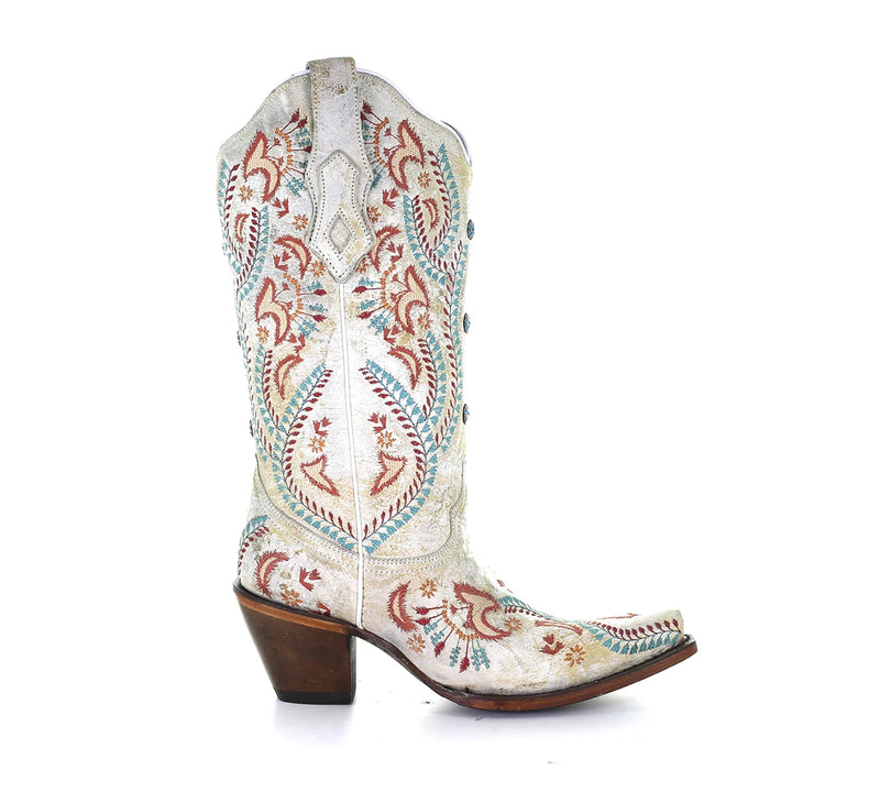 CORRAL WOMEN'S TURQUOISE EMBROIDERY WITH STUDS WESTERN BOOTS - SNIP TOE